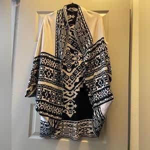 Aztec Tribal tan and black shawl wrap poncho shrug